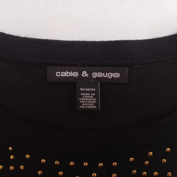 Women's Cable & Gauge Black Sweater with Gold Beaded Front Size Medium - Picture 3 of 7